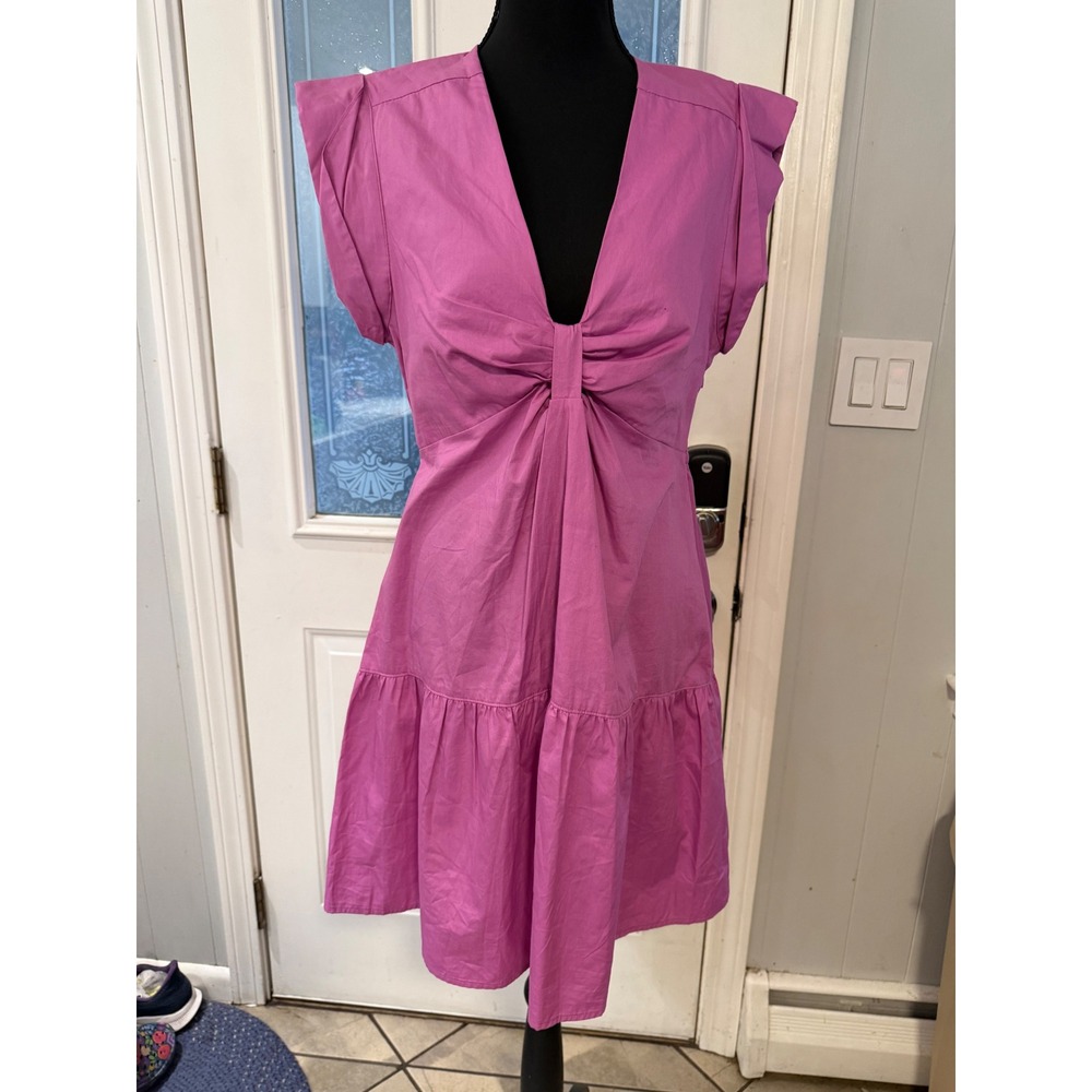 Steve Madden Pink Cotton V-Neck Twist Front Tiered Mini Dress BN28059W